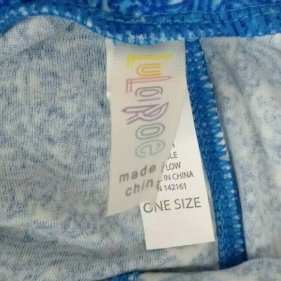 New LuLaRoe One Size Leggings Blue & White With Beautiful Geometric Design - Picture 6 of 6